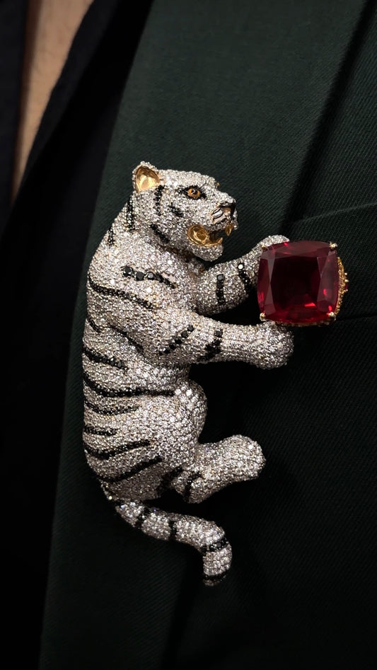 Tiger Iced-out Brooch