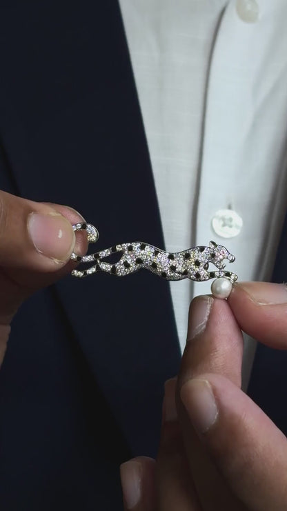Pearl Pursuit Leopard Brooch