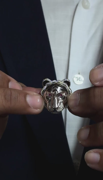 Ruby Gaze Tiger Brooch